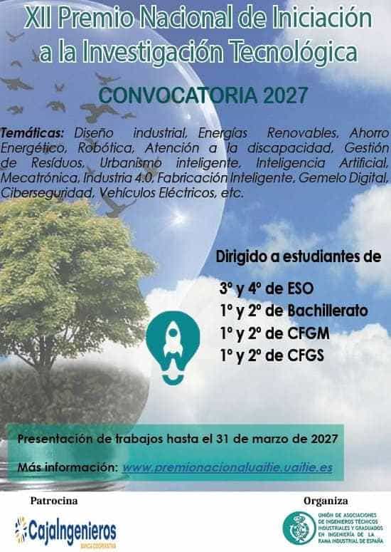 XII PREMIO NACIONAL DE INICIACIÓN A LA INVESTIGACIÓN TECNOLÓGICA Convocatoria 2027
